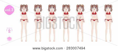 Anime Manga Girl. In A Summer Bikini Swimsuit