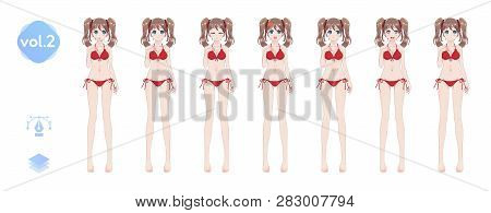 Anime Manga Girl. In A Summer Bikini Swimsuit