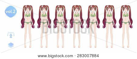 Anime Manga Girl. In A Summer Bikini Swimsuit