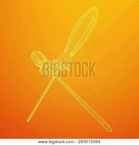 Crosshead Screwdriver. Handyman Tool For Home Repair. Maintenance Themed Abstract Model Wireframe Lo