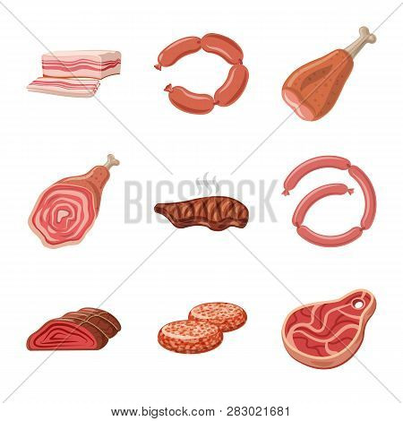 Isolated Object Of Meat And Ham Sign. Set Of Meat And Cooking Stock Vector Illustration.