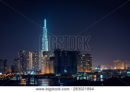 Top View Of Ho Chi Minh City At Night Time, Vietnam