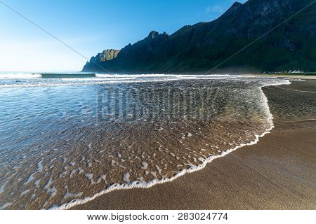 Ersfjord Beach In Senja Northern Norway A Beautiful Clear Fall Morning