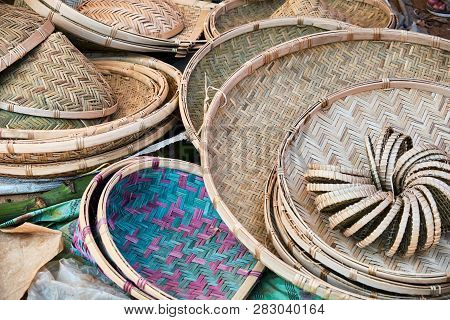 Wicker Straw Plate Pile On Local Oriental Market