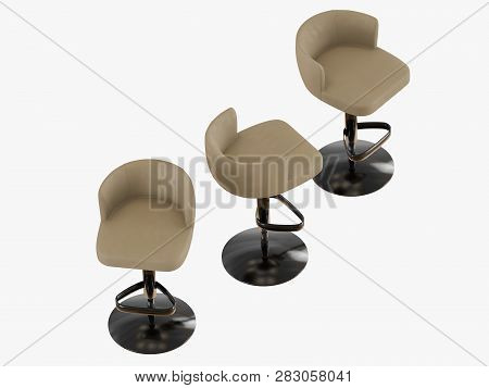 Three Bar Stools On A White Background 3d Rendering