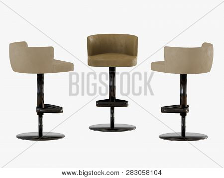 Three Bar Stools On A White Background 3d Rendering