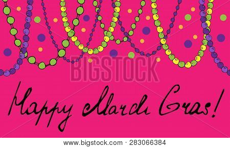 Ornament From Violet, Yellow And Green Beads. Mardi Gras Festival. Multicolored Confetti