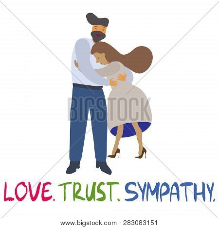 Woman Hugging A Tree Illustration On White Background. Handwritten Note Hug A Tree.