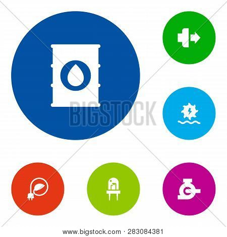 Set Of 6 Industrial Icons Set. Collection Of Jog Forward, Alternative Energy, Container And Other El