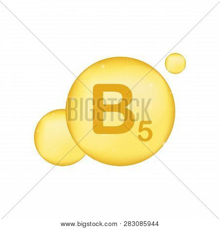 Vitamin B 5 Gold Shining Icon. Ascorbic Acid. Vector Stock Illustration