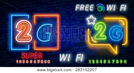 Neon 2g New Wireless Internet Wifi Connection Neon Sign Vector. 2g Design Template Neon Sign, Light 
