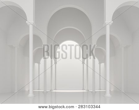 Modern White Space Interior With Asch Shape 3d Render