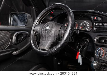 Novosibirsk, Russia - February 08, 2019: Chevrolet Niva, Close-up Of The Dashboard, Speedometer And 