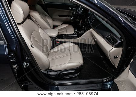 Novosibirsk, Russia - February 08, 2019: Kia Optima, Close-up Of The Dashboard, Speedometer And Tach