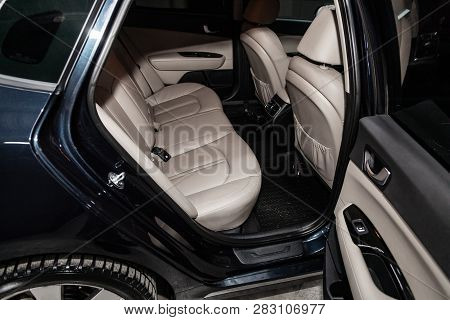 Novosibirsk, Russia - February 08, 2019: Kia Optima, Close-up Of The Rear Seats. Photography Of A Mo
