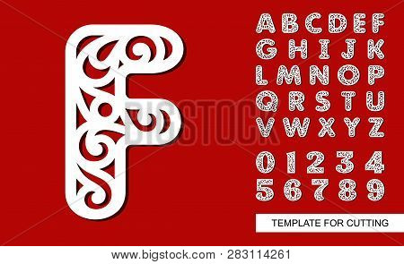 Letter F. Full English Alphabet And Digits 0, 1, 2, 3, 4, 5, 6, 7, 8, 9. Lace Letters And Numbers. T