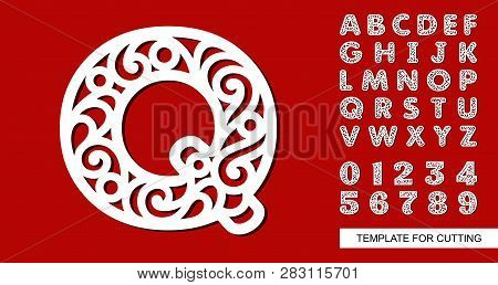 Letter Q. Full English Alphabet And Digits 0, 1, 2, 3, 4, 5, 6, 7, 8, 9. Lace Letters And Numbers. T