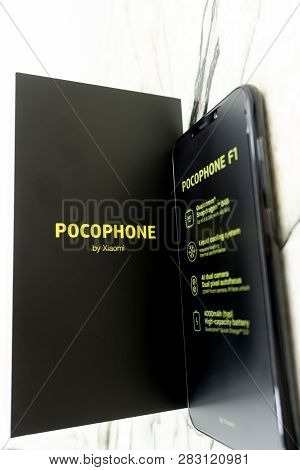 Jakarta, Indonesia - September 4, 2018: The Rear Camera Setup Of Xiaomi Pocophone F1 Smartphone Is 1