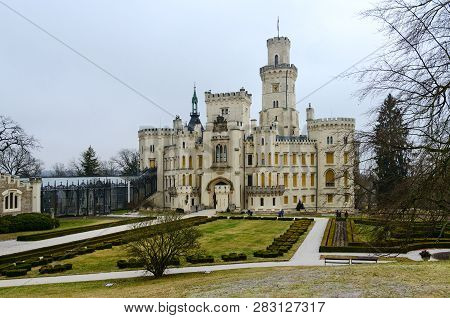 Hluboka Nad Vltavou, Czech Republic - January 24, 2019: View Of Castle Hluboka Nad Vltavou, South Bo