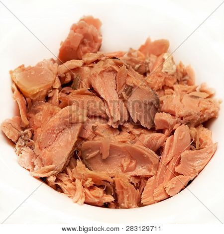 Salmon Fish Slices On White Background Square Ingredient