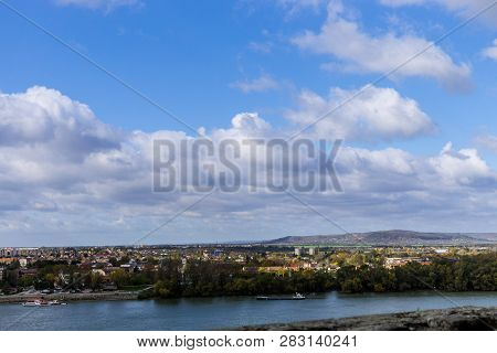 Aerial View Of The Hungarian City Esztergom, Slovakian City Sturovo And Danube River Including Spire