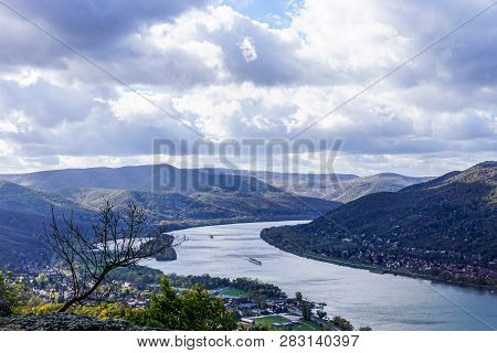 Aerial View Of The Hungarian City Esztergom, Slovakian City Sturovo And Danube River Including Spire