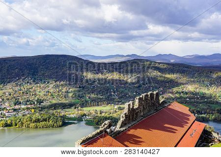 Aerial View Of The Hungarian City Esztergom, Slovakian City Sturovo And Danube River Including Spire