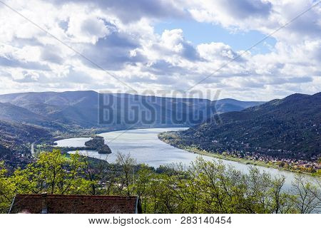 Aerial View Of The Hungarian City Esztergom, Slovakian City Sturovo And Danube River Including Spire