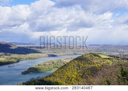 Aerial View Of The Hungarian City Esztergom, Slovakian City Sturovo And Danube River Including Spire