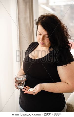 Weight Loss, Therapy, Hypertension, Diabetes, Migraine, Medical Concept. Depressed Desperate Fat Wom