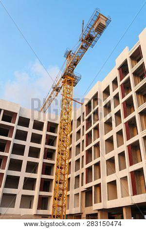 Construction Equipment. Business Construction. Construction Site On Sky Background.