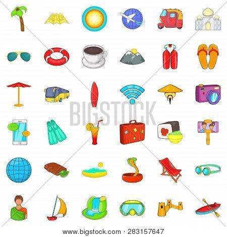 Holiday Icons Set. Cartoon Style Of 36 Holiday Icons For Web Isolated On White Background