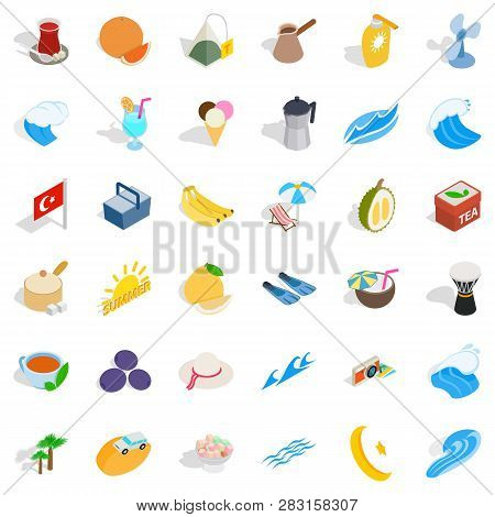 Turkey Fruit Icons Set. Isometric Style Of 36 Turkey Fruit Icons For Web Isolated On White Backgroun