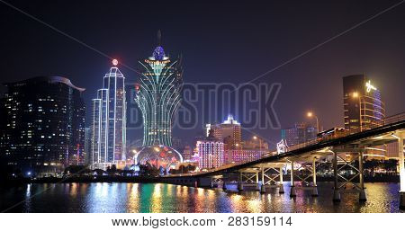 Nam Van Lake Macau- 22 January 2019: Macau city skyline at night
