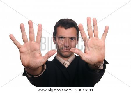 uomo d'affari segno stop