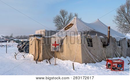 Krasnoye Selo, St. Petersburg, Russia - January 19, 2019: Military Historical Reconstruction - The B