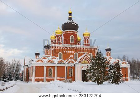 Resurrection Cathedral Close-up On January Evening. Staraya Russa, Russia