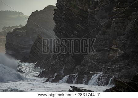 Detail Of The Coast Cliffs In Barrika