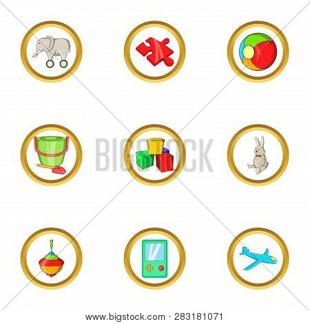 Education Toy Icon Set. Cartoon Set Of 9 Education Toy Icons For Web Isolated On White Background