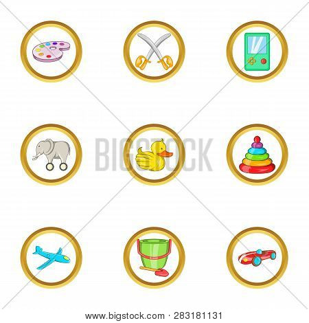 Children Toy Icon Set. Cartoon Set Of 9 Children Toy Icons For Web Isolated On White Background