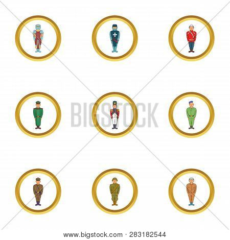 Military People Icon Set. Cartoon Set Of 9 Military People Icons For Web Isolated On White Backgroun