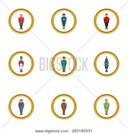 Military Period Icon Set. Cartoon Set Of 9 Military Period Icons For Web Isolated On White Backgroun