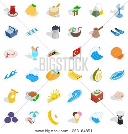 Turkey Icons Set. Isometric Style Of 36 Turkey Icons For Web Isolated On White Background