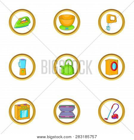 Home Appliances Icon Set. Cartoon Set Of 9 Home Appliances Icons For Web Isolated On White Backgroun