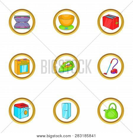 Household Electronic Icon Set. Cartoon Set Of 9 Household Electronic Icons For Web Isolated On White