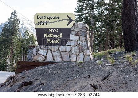 Mammoth Lakes, Ca - May 20, 2018: Sign For The Inyo Earthquake Fault In The Inyo National Forest