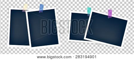 Photo Frames Batch  Mockup Glued With Color Tape . Realistic Empty Templates.