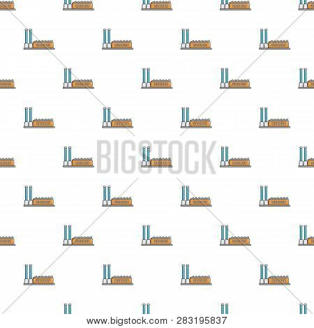 Factory Building Pattern In Cartoon Style. Seamless Pattern Illustration
