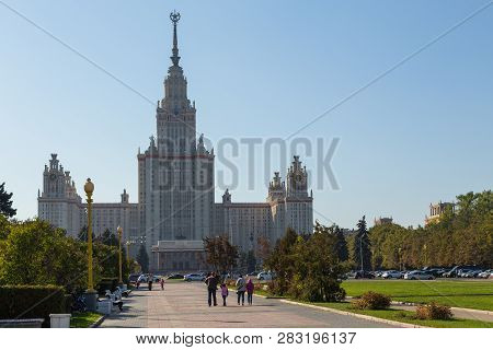 Moscow, Russia- 21 September 2014: Main Building Of The Moscow Lomonosov. State University. It Is Th