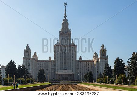 Moscow, Russia- 21 September 2014: Main Building Of The Moscow Lomonosov. State University. It Is Th
